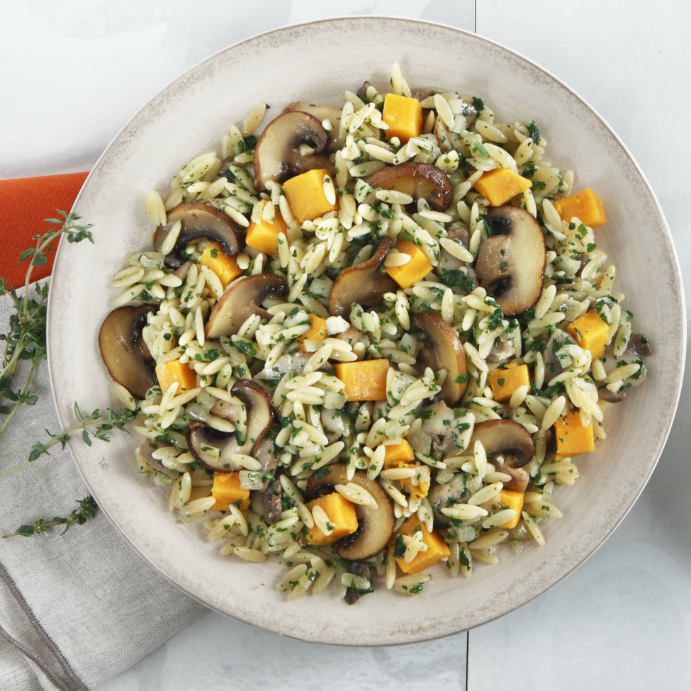 Κριθαροτο με μανιτάρια, κολοκύθα και θυμάρι