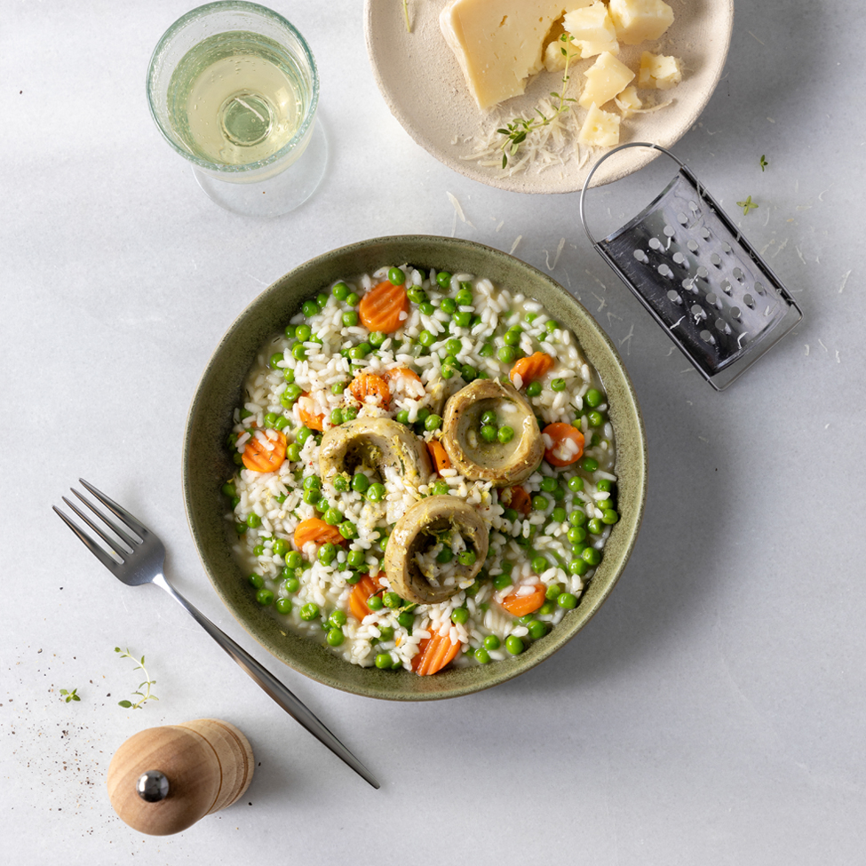 Ριζότο με αρακά με αγκινάρες