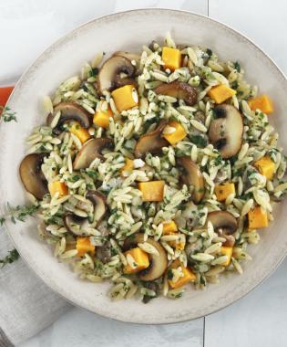 Κριθαροτο με μανιτάρια, κολοκύθα και θυμάρι